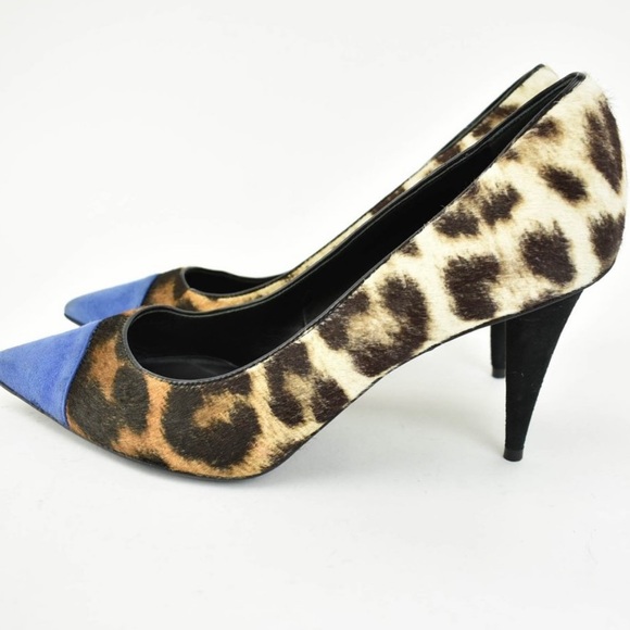 Giuseppe Zanotti beige leopard /Blue leather heels size 40 fits 8.5/9 - Picture 2 of 8